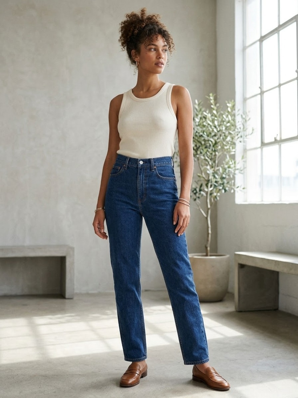 Abercrombie & Fitch High-Rise Straight Jeans in Deep Blue